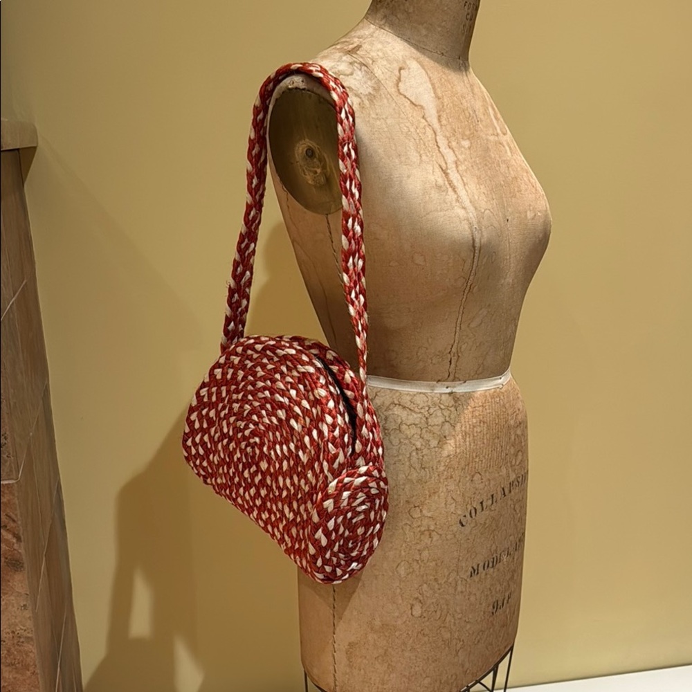 Elegant Red and Cream Woven Shoulder Bag-Toni